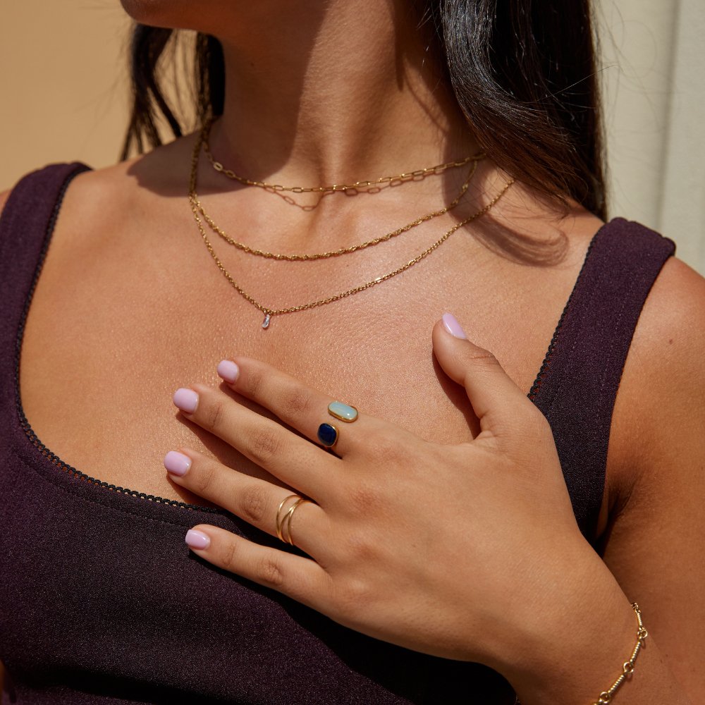 18K Vergulde Verstelbare Ring met Dubbele Steen – Minimalistisch Design