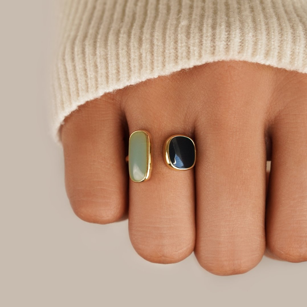 18K Vergulde Verstelbare Ring met Dubbele Steen – Minimalistisch Design
