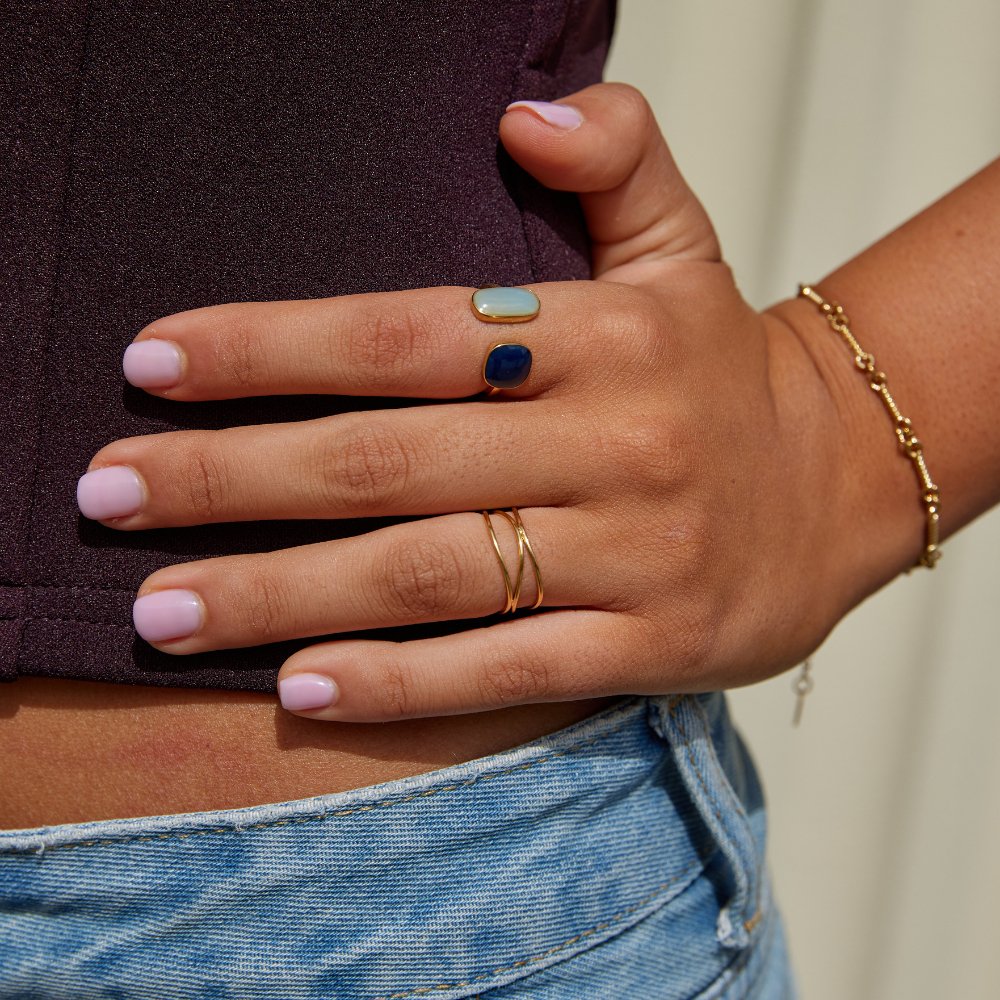 18K Vergulde Verstelbare Ring met Dubbele Steen – Minimalistisch Design