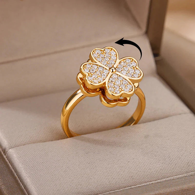 Ring | Klavertje 4 | Anti Stress | Verstelbaar | RVS