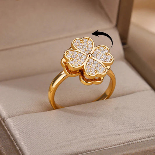 Ring | Klavertje 4 | Anti Stress | Verstelbaar | RVS
