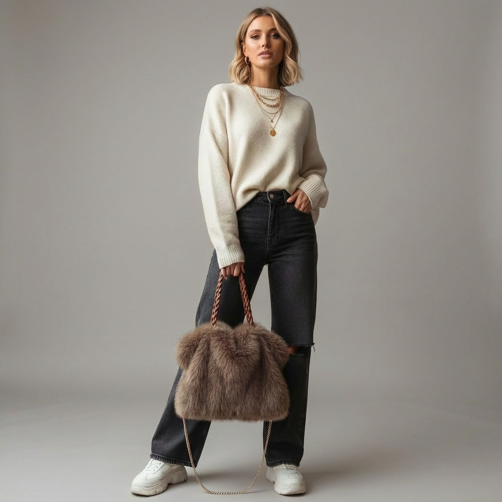 Luxe Fluffy Handtas | Dames Schoudertas | Zacht & Stijlvol
