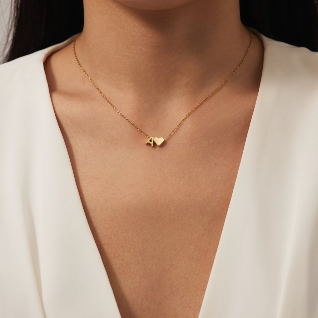 Initialen Ketting met Hart – 14K Goud Verguld & Waterproof