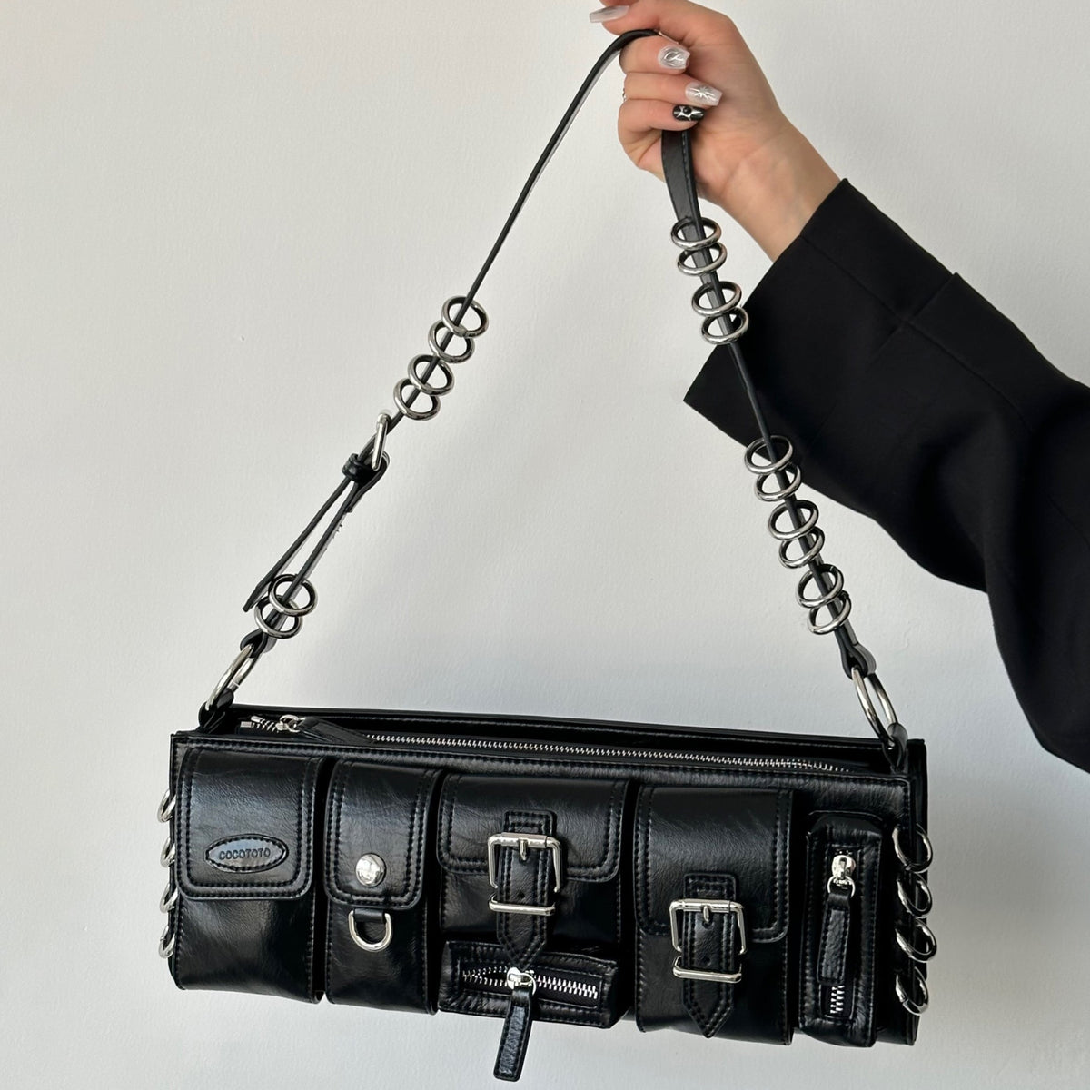 Schoudertas | Dames | Vegan Leer | Gespen | Zwart