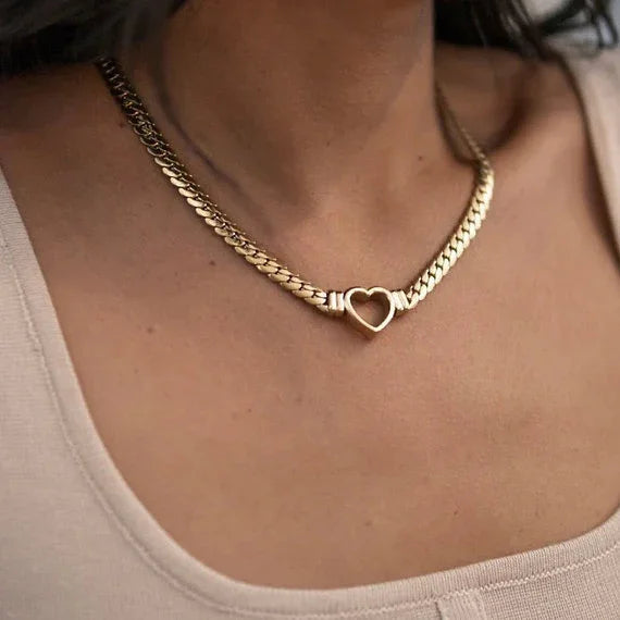 Goud Vergulde Hart Ketting – Trendy Schakel Design met Hanger