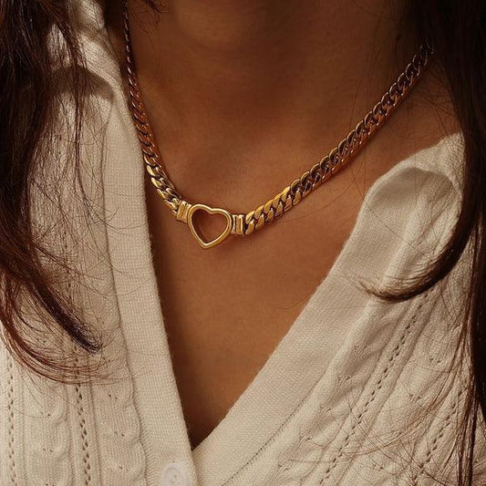 Goud Vergulde Hart Ketting – Trendy Schakel Design met Hanger