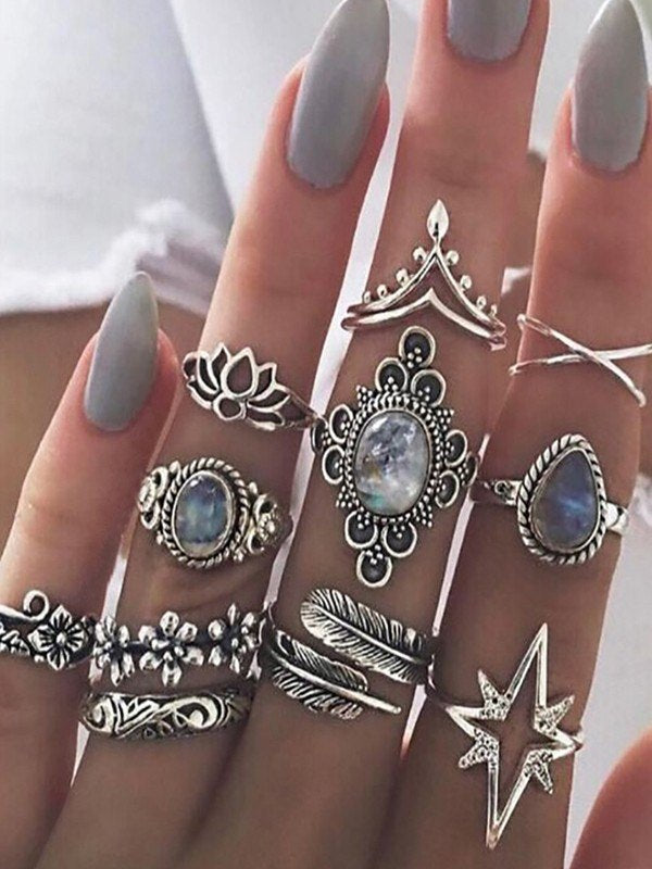 11-Delige Vintage Ringenset – Boho Stijl met Verschillende Designs