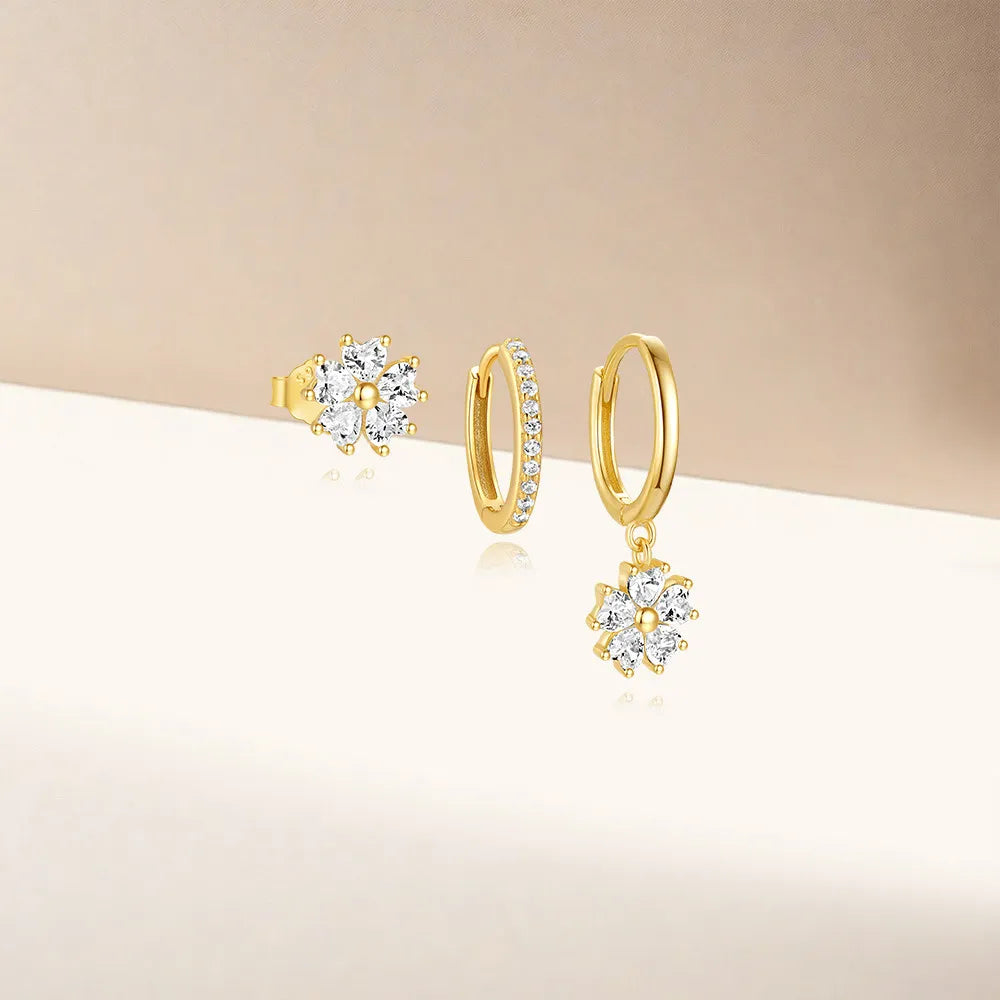 3-Delige Oorbellen Set Dames – Goud Oorring & Kristal Stud