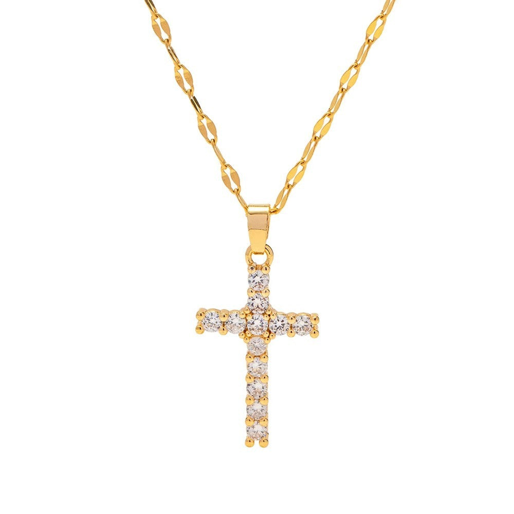 Dames Ketting met Zirkonia Kruishanger – Luxe en Spiritueel Design