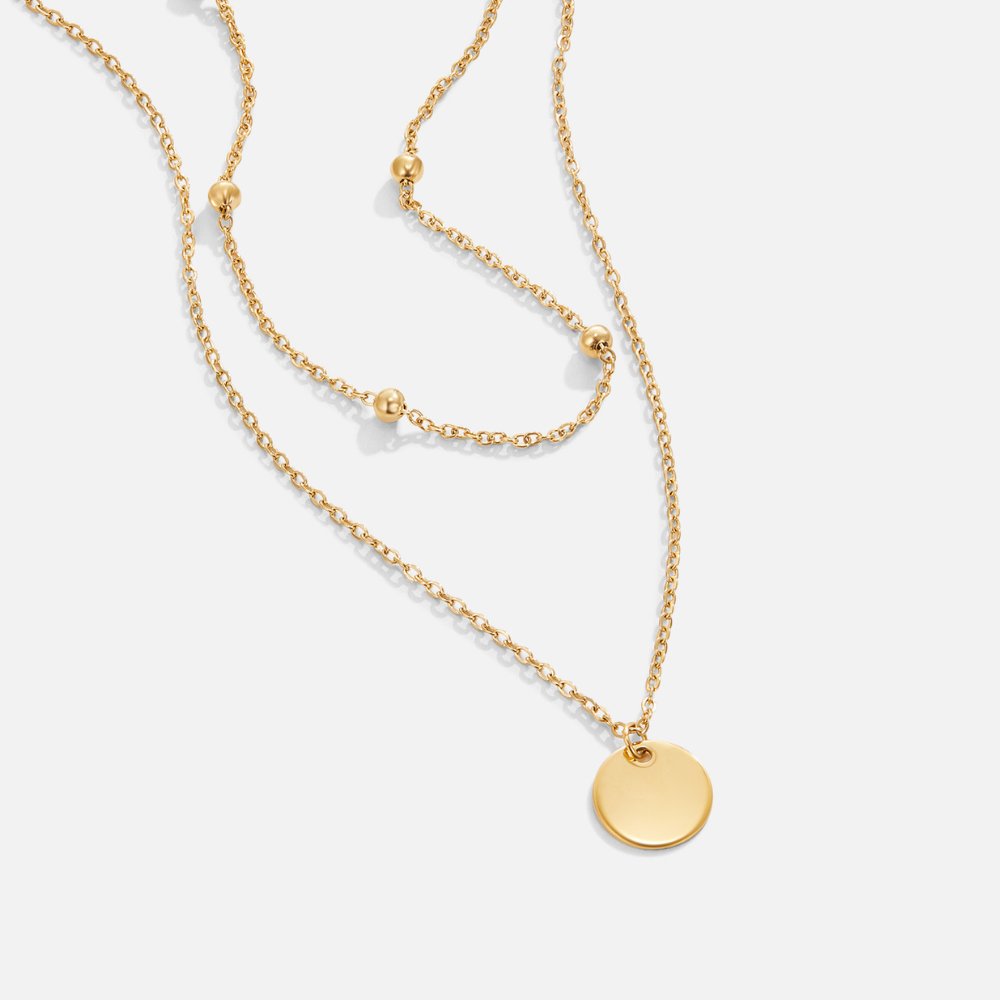 Dubbele Laag Ketting met Ronde Hanger – 18K Goud Verguld & Waterproof