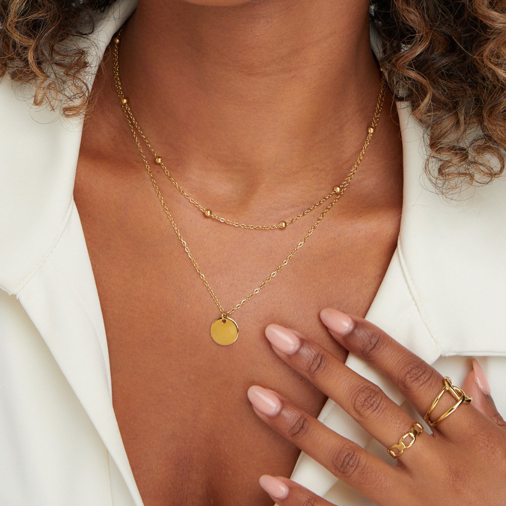 Dubbele Laag Ketting met Ronde Hanger – 18K Goud Verguld & Waterproof