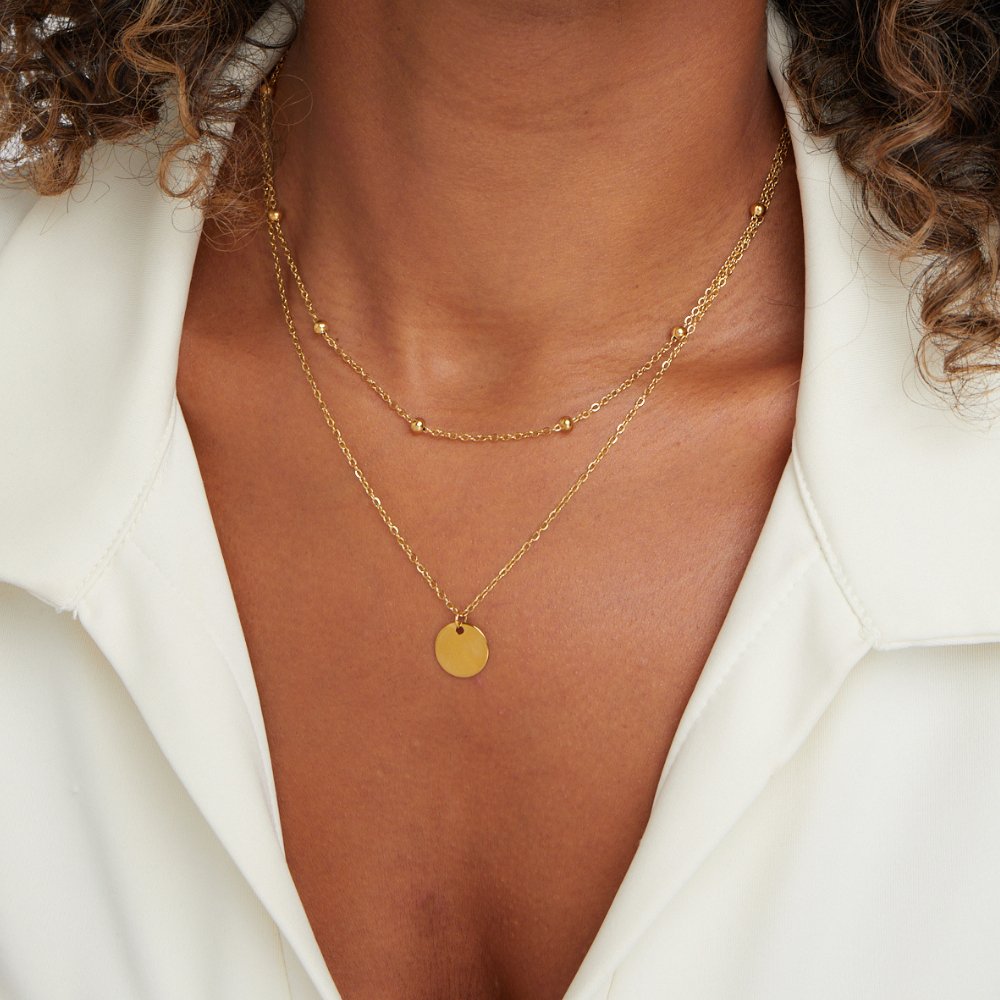 Dubbele Laag Ketting met Ronde Hanger – 18K Goud Verguld & Waterproof