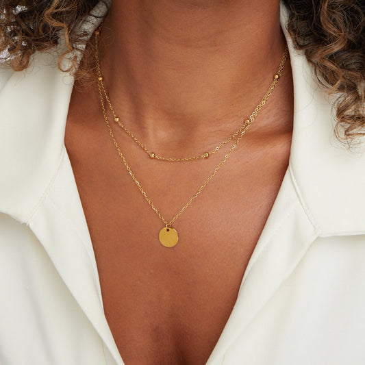 Dubbele Laag Ketting met Ronde Hanger – 18K Goud Verguld & Waterproof