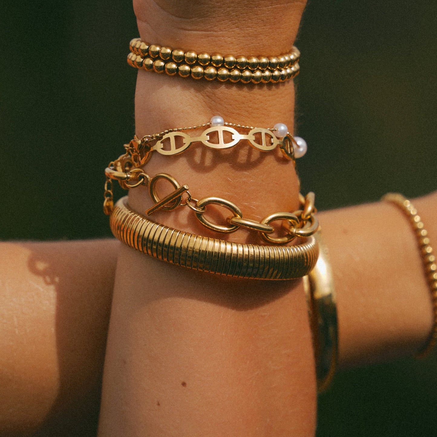 Verstelbare Parel Armband | Goudkleurige Dames Armband