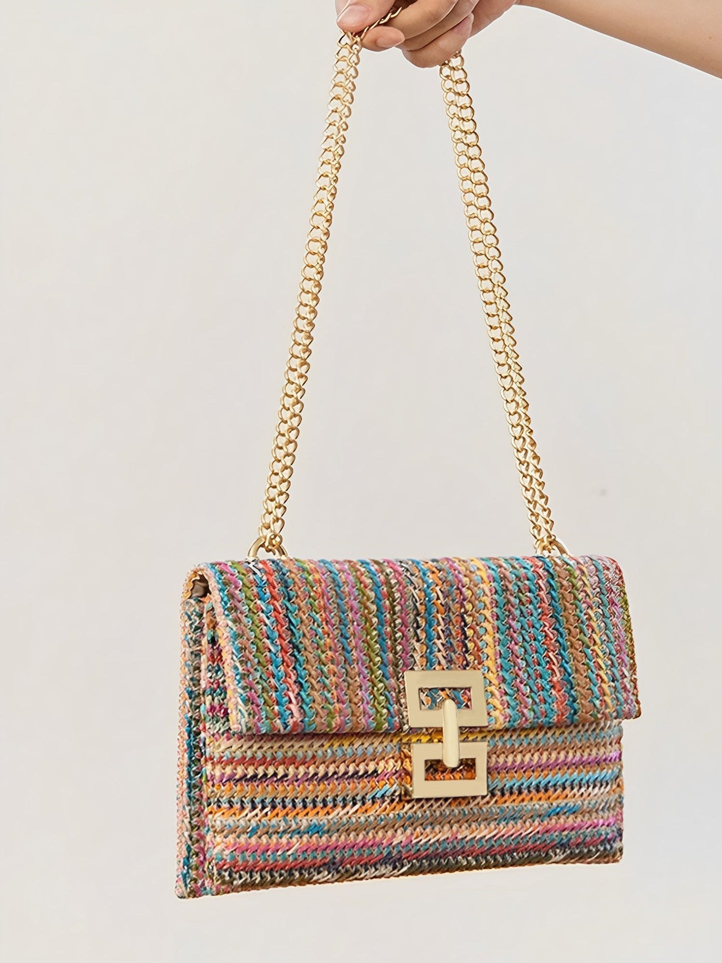 Geweven Schoudertas met Ketting en Draaiklem