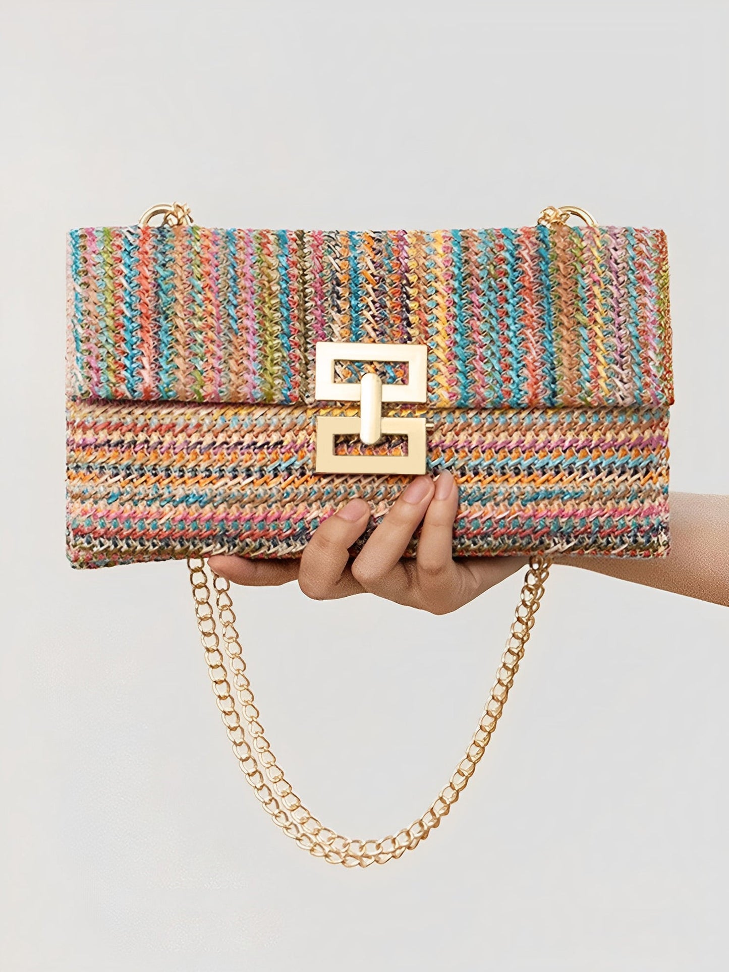 Geweven Schoudertas met Ketting en Draaiklem